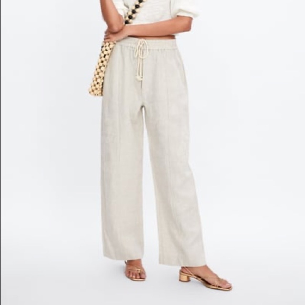 Zara Flax Linen Drawstring Trousers